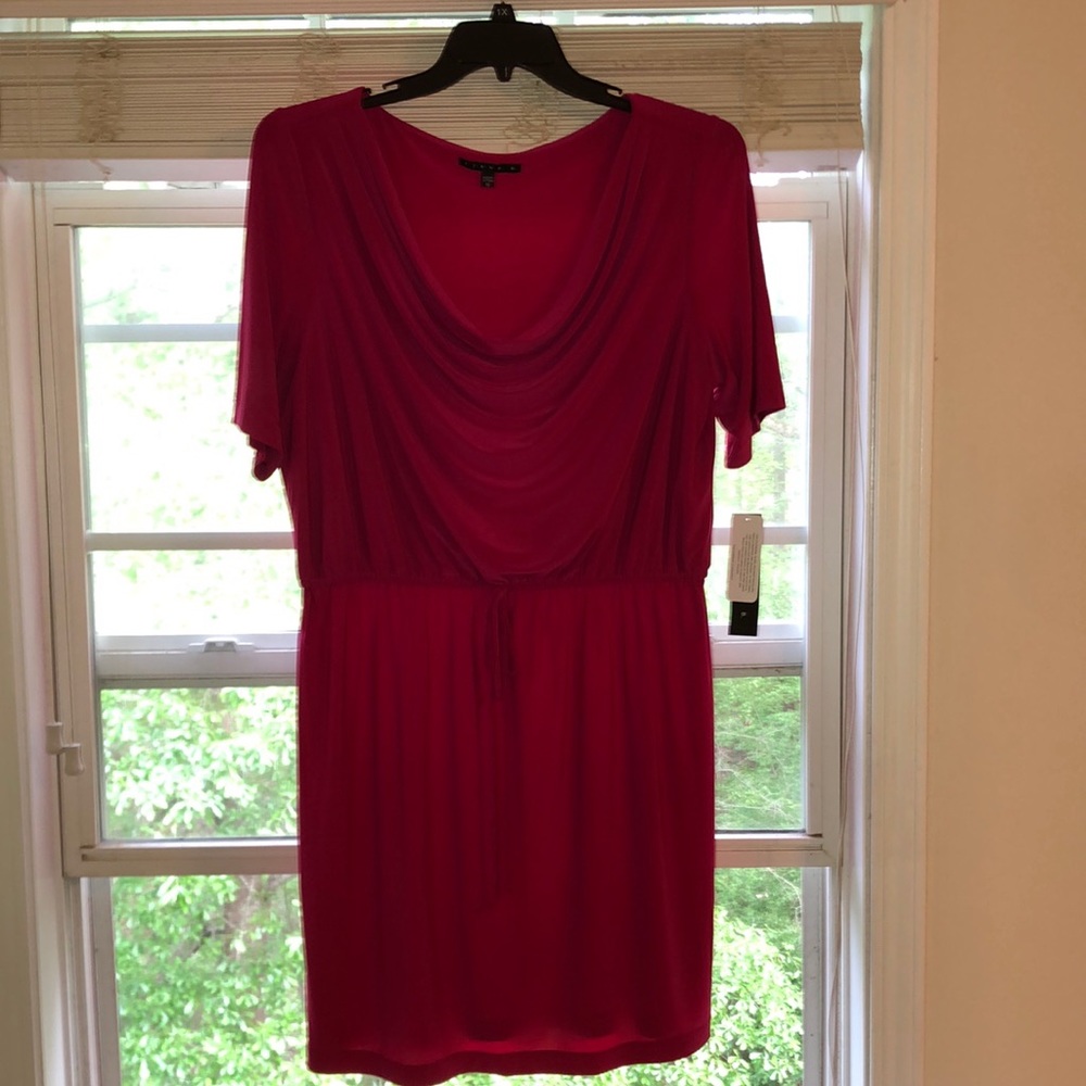Pink tie waist dress.